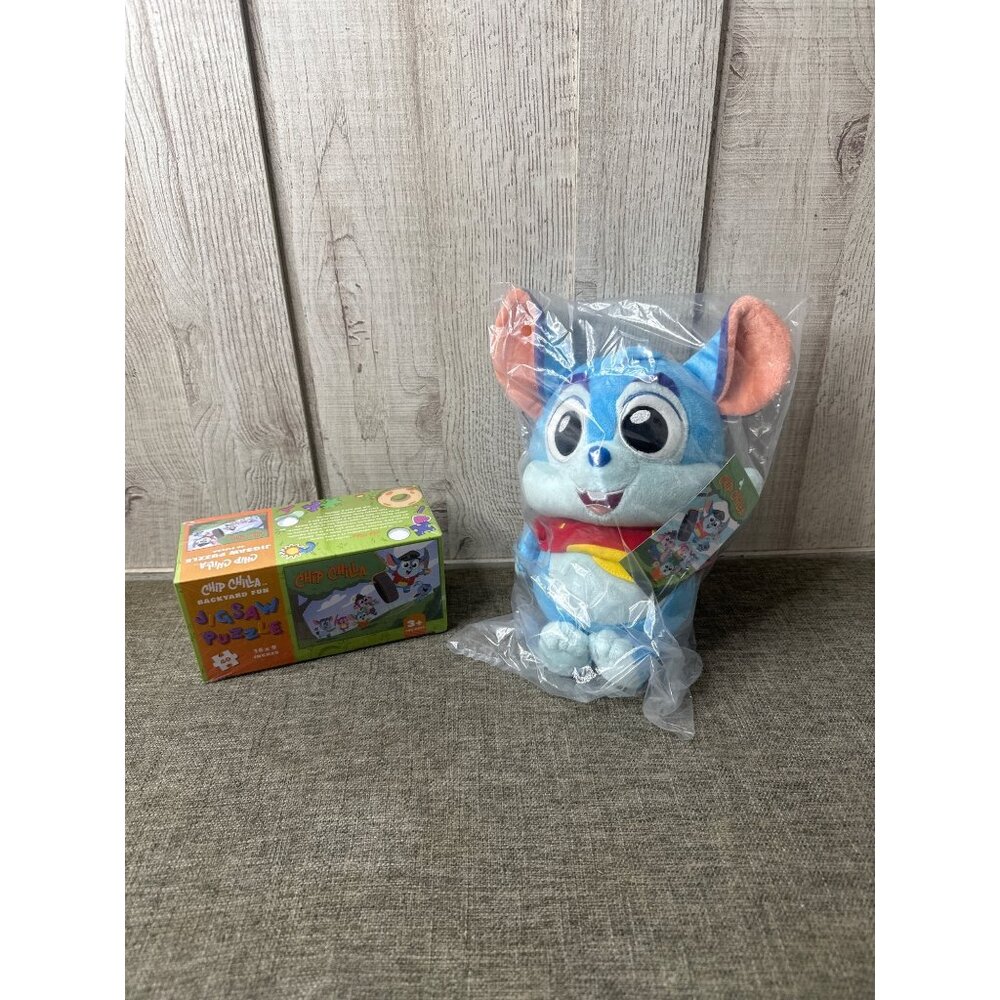 Chip Chilla Chinchilla Plush 12” Blue Red Hoodie Stuffed Animal w/ Jigsaw Puzzle